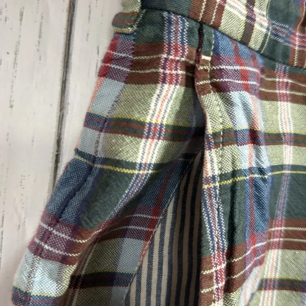 Brooks Brothers Mens Linen Blend Chino Flat Front Plaid Casual Pockets